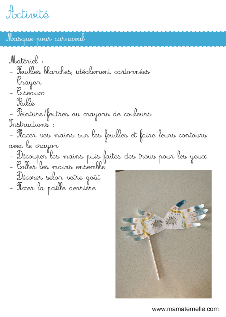 Activités - Activité : masque pour carnaval