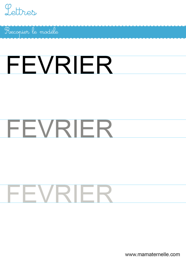 Moyenne section - Lettres : recopier le modèle
