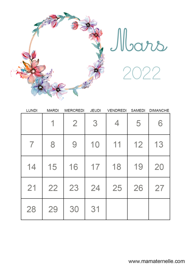 Activités - Calendrier Mars 2022