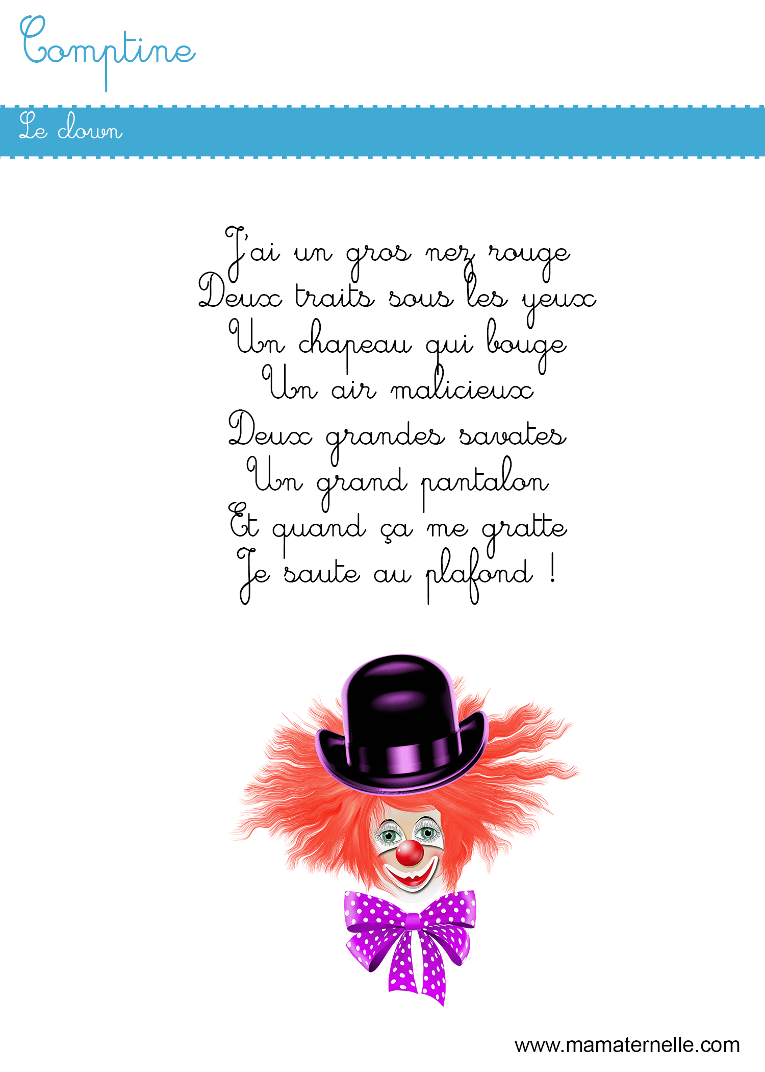 Comptine le clown Ma Maternelle