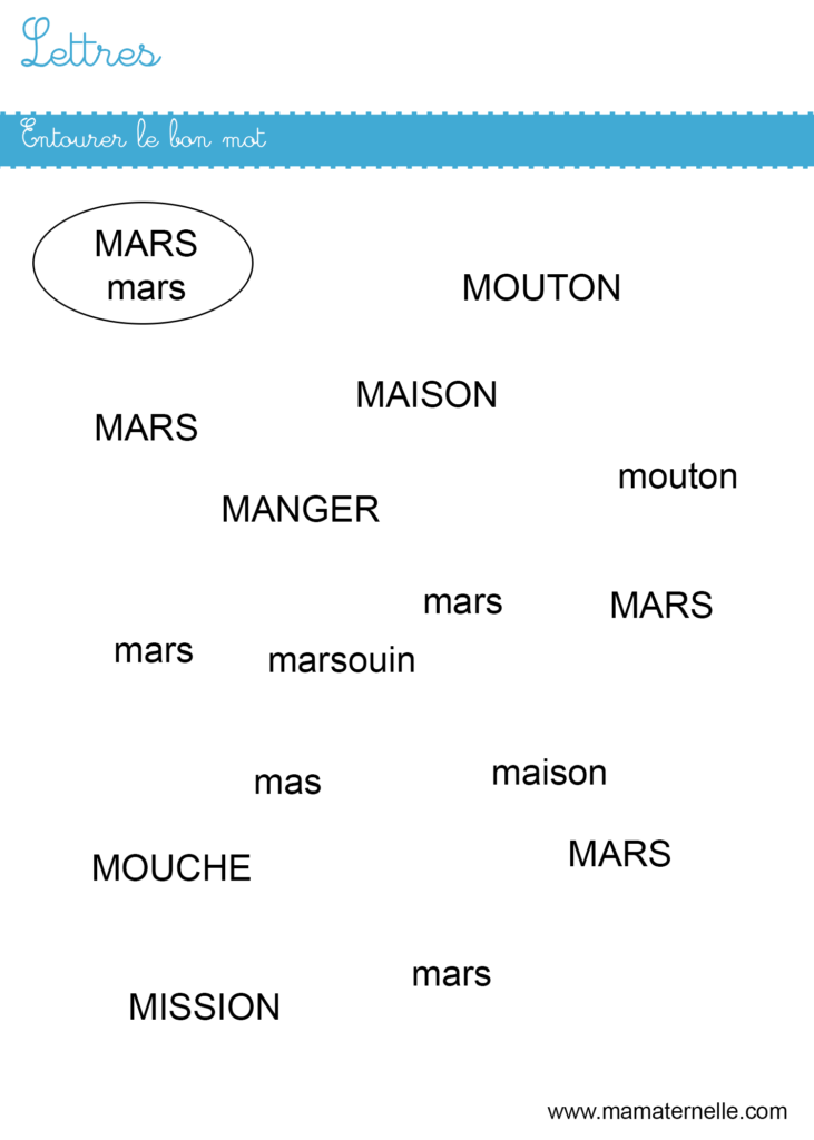 Moyenne section - Lettres : entourer le bon mot