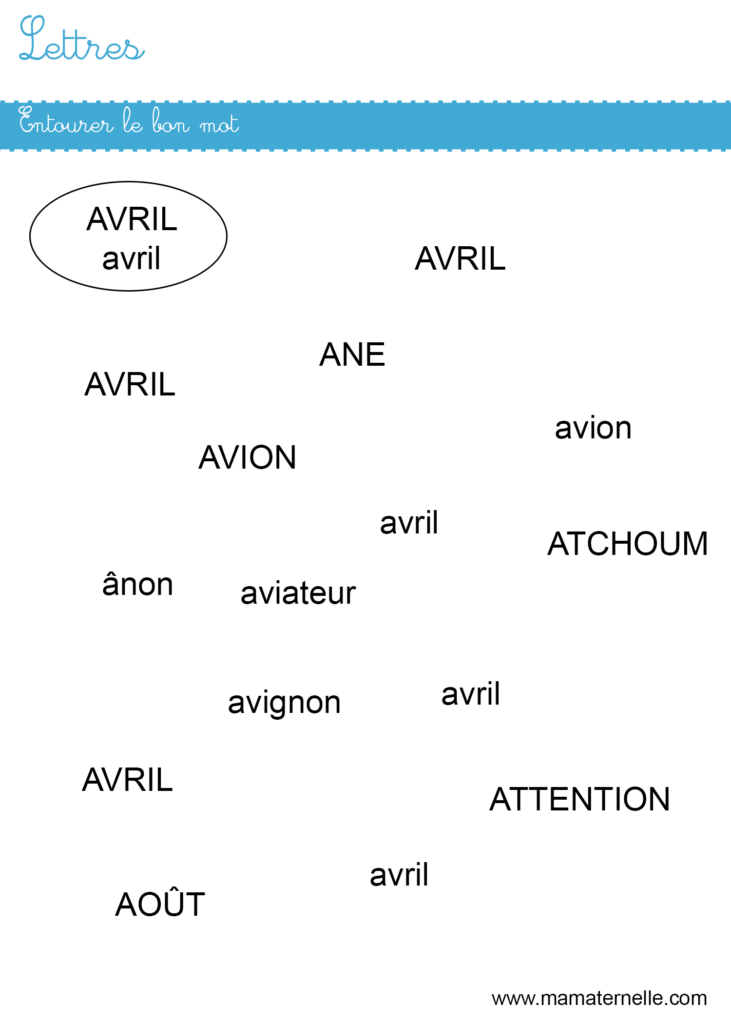 Moyenne section - Lettres : entourer le bon mot