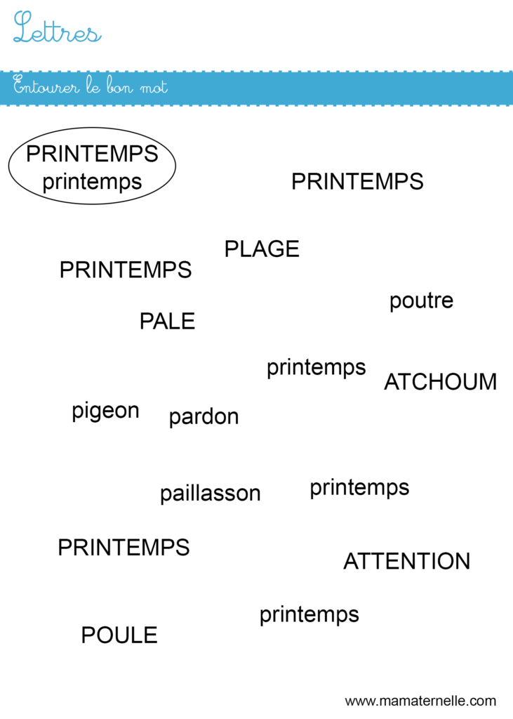 Moyenne section - Lettres : entourer le bon mot