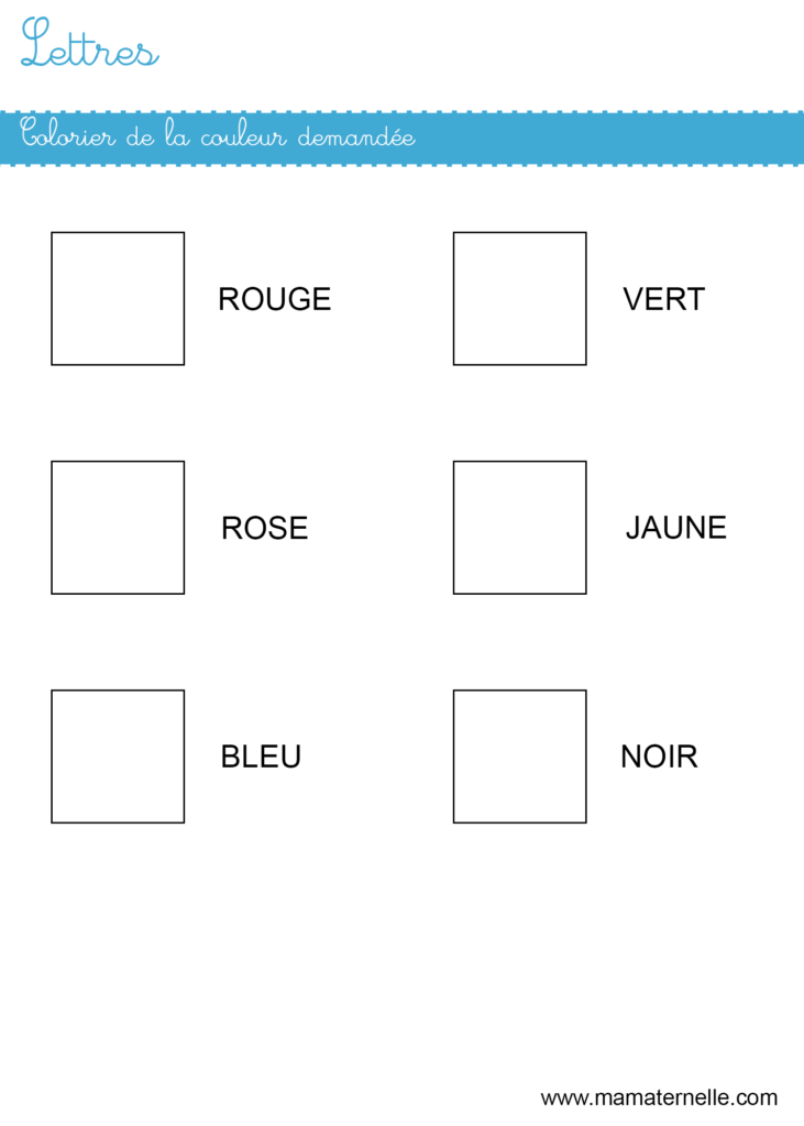 Grande section - Lettres : colorier de la couleur demandée