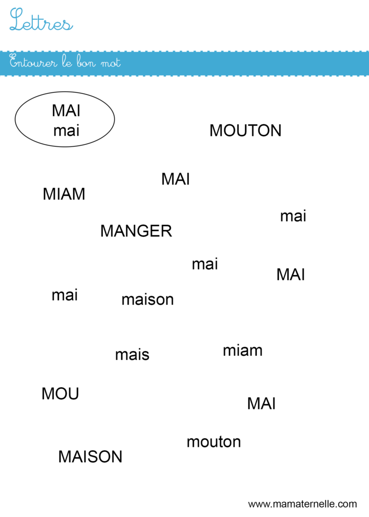 Moyenne section - Lettres : entourer le bon mot