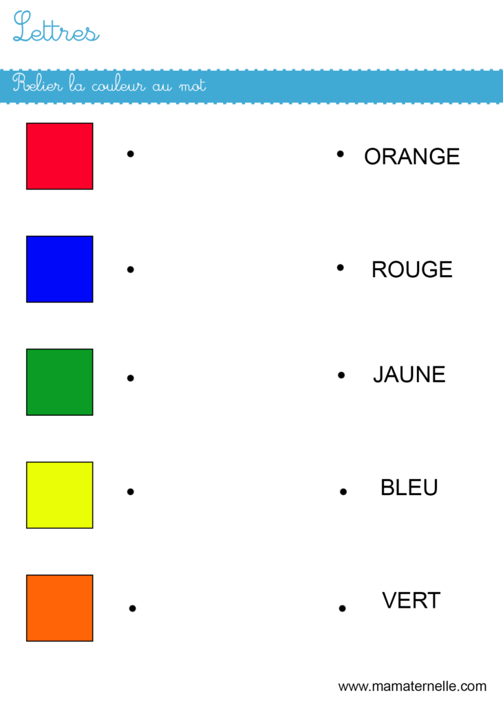 Moyenne section - Lettres : relier la couleur au mot