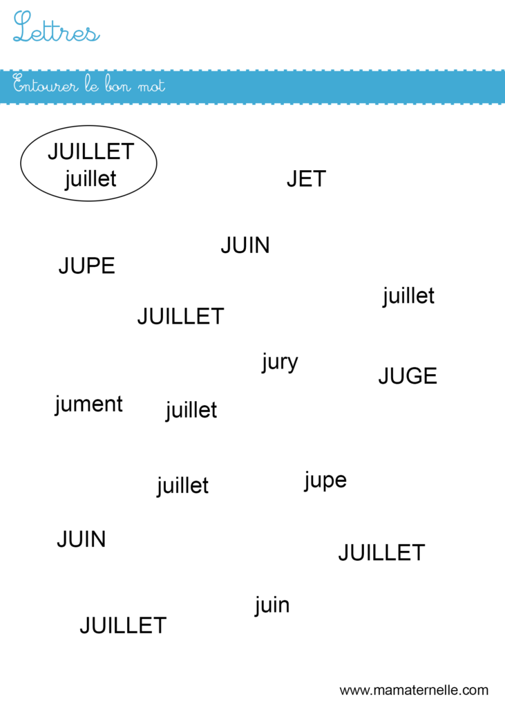 Moyenne section - Lettres : entourer le bon mot