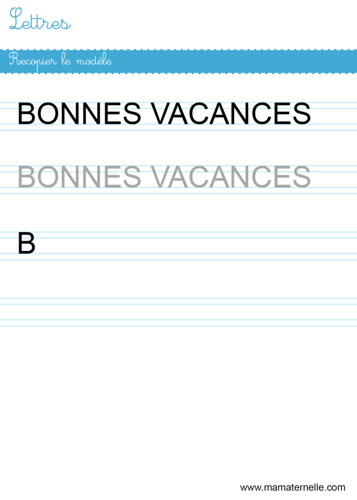 Moyenne section - Lettres : recopier le modèle