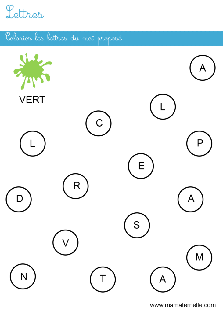 Petite section - Lettres : colorier les lettres