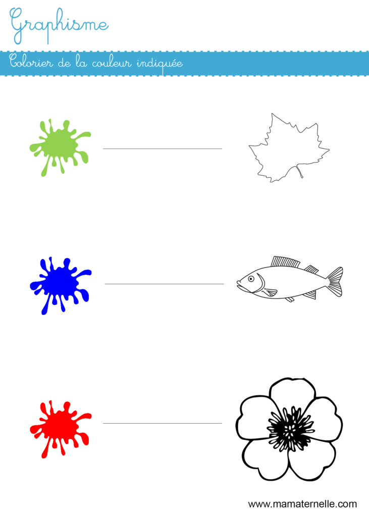 Petite section - Graphisme : colorier de la couleur indiquée