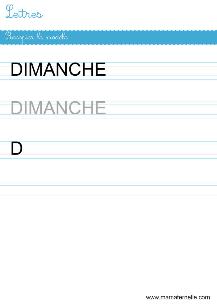 Moyenne section - Lettres : recopier le modèle