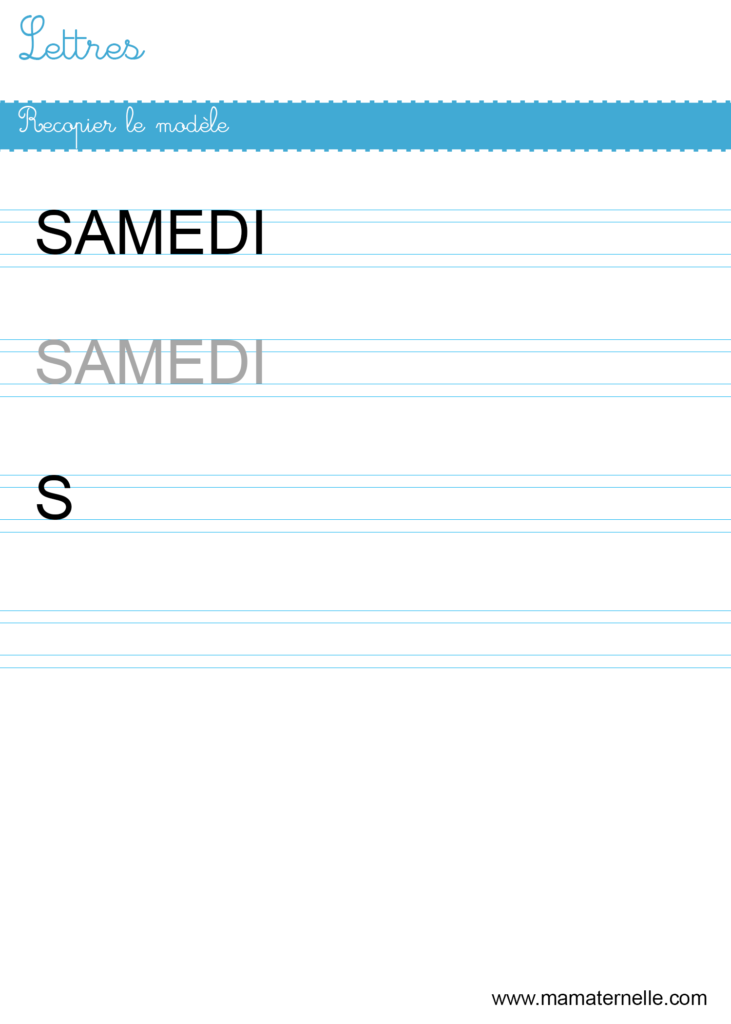 Moyenne section - Lettres : recopier le modèle