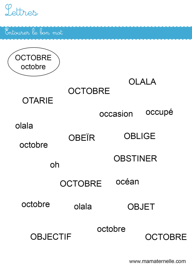 Moyenne section - Lettres : entourer le bon mot