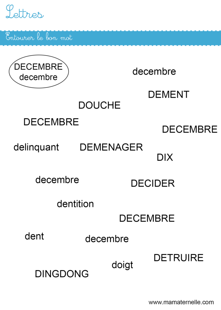 Moyenne section - Lettres : entourer le bon mot