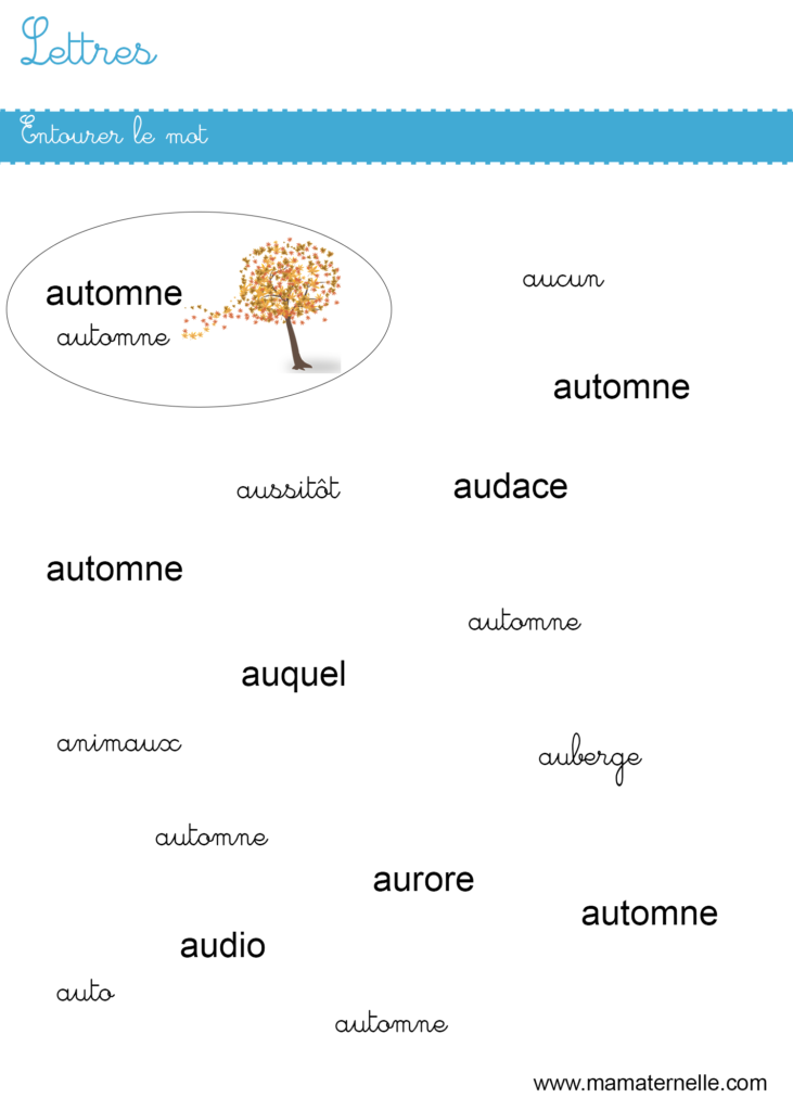 Grande section - Lettres : entourer le mot