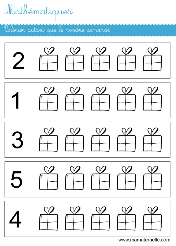 Moyenne section - Mathématiques : colorier autant que le nombre