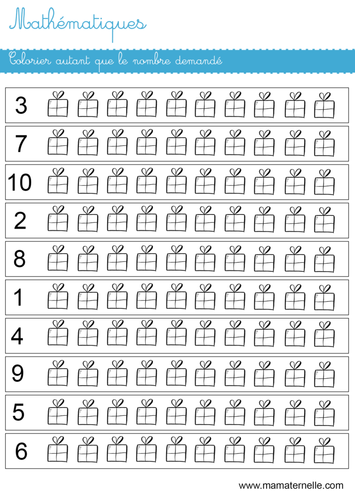 Moyenne section - Mathématiques : colorier autant que le nombre