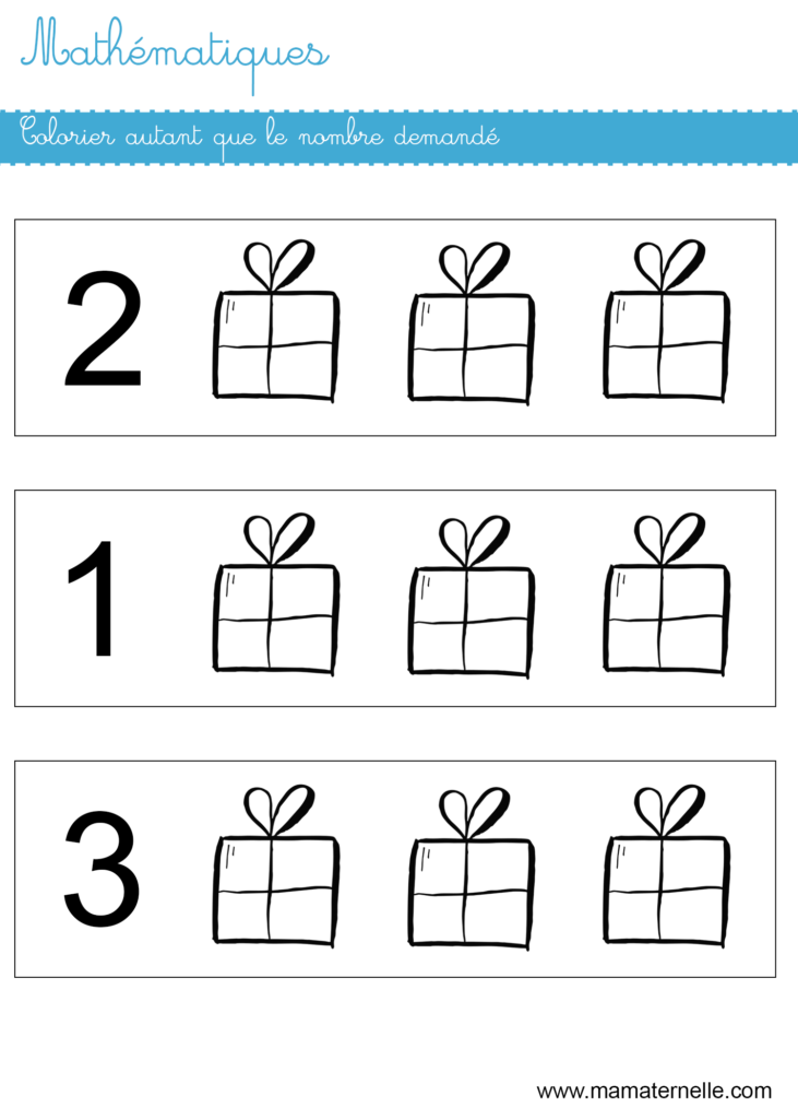 Petite section - Mathématiques : colorier autant que le nombre