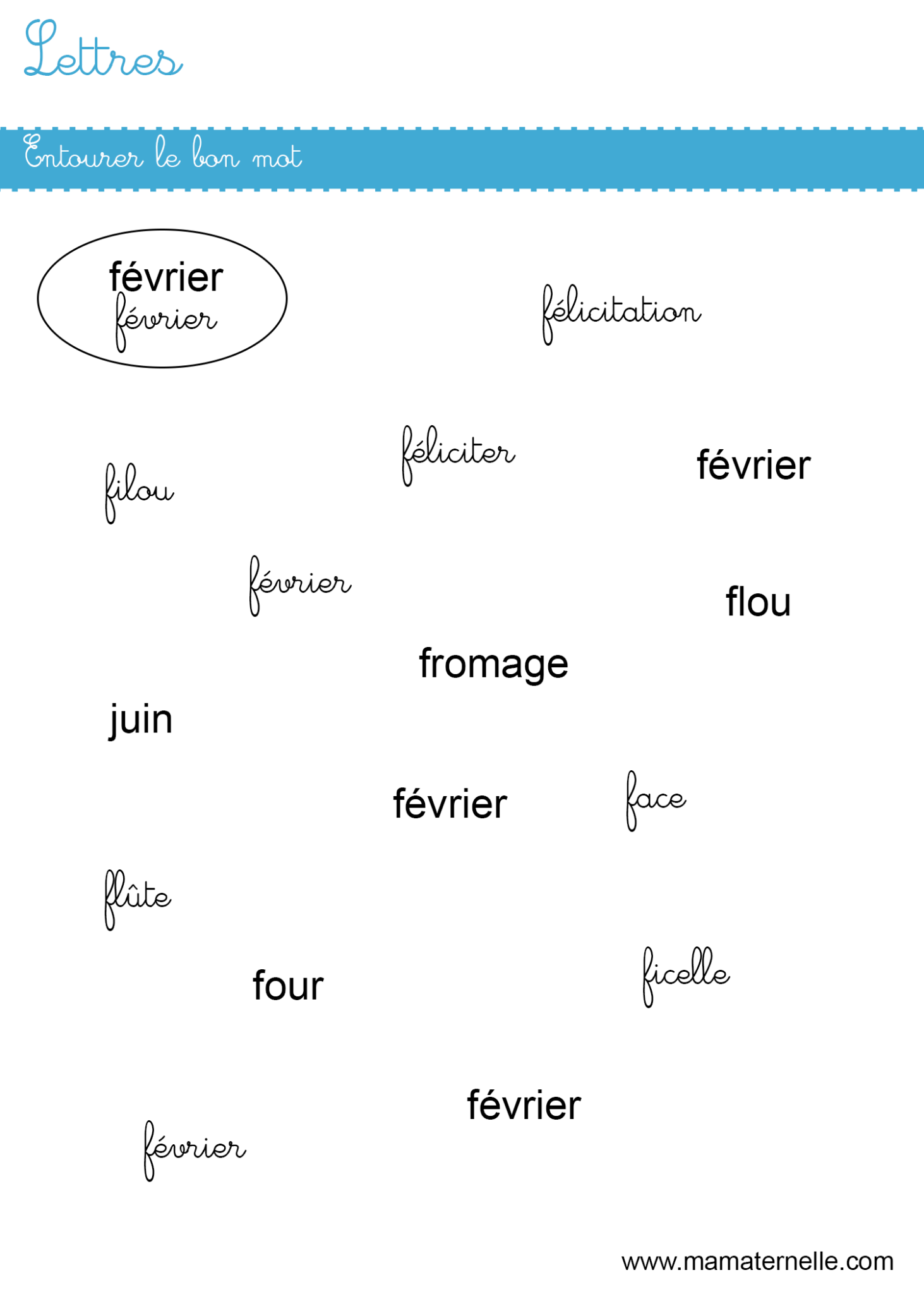 Lettres entourer le bon mot Ma Maternelle