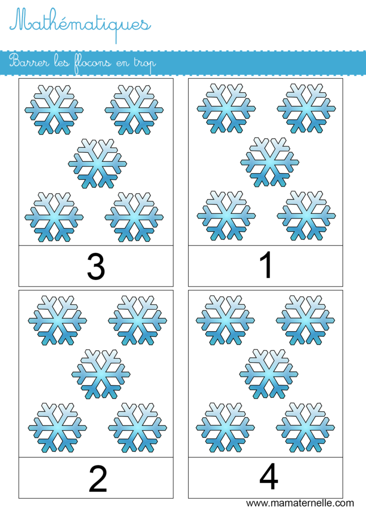 Moyenne section - Mathématiques : barrer les flocons en trop