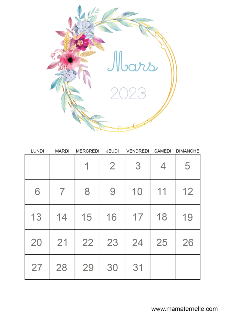 Activités - Calendrier Mars 2023