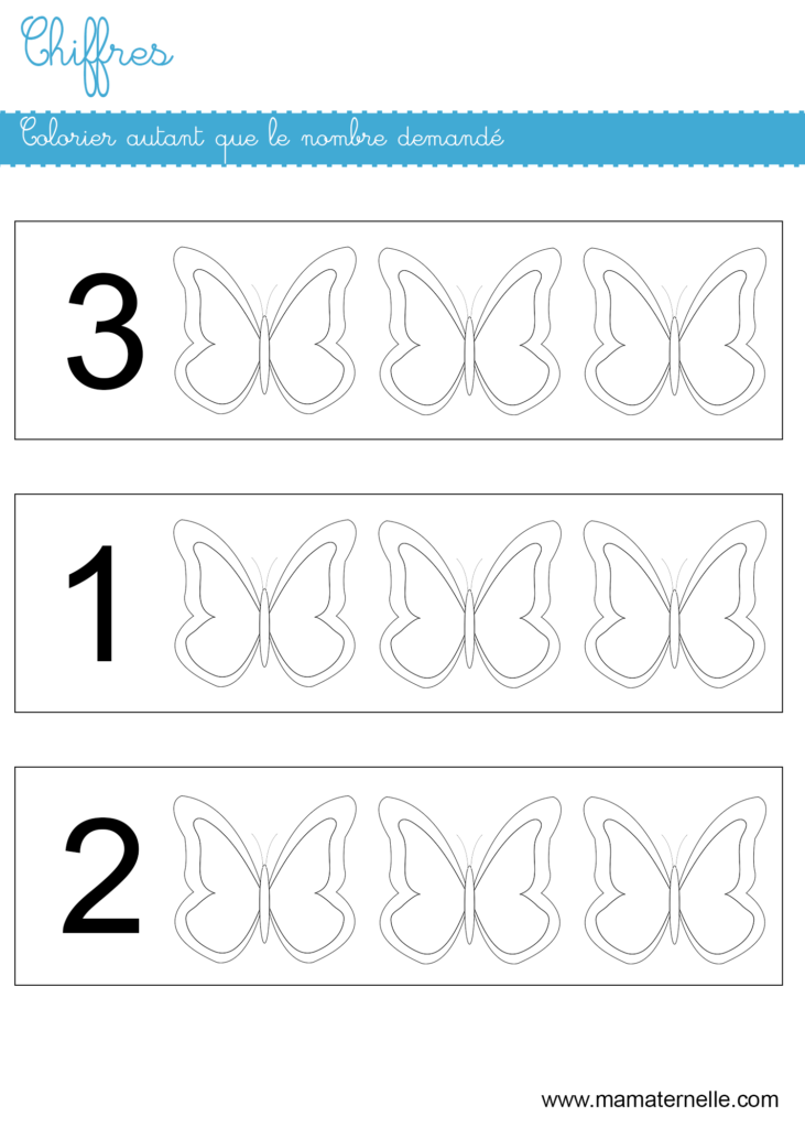 Petite section - Chiffres : colorier autant que le nombre demandé