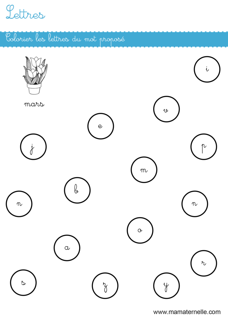 Grande section - Lettres : colorier les lettres