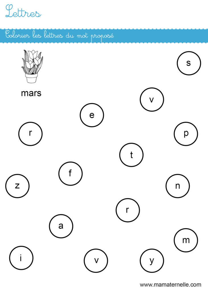 Moyenne section - Lettres : colorier les lettres