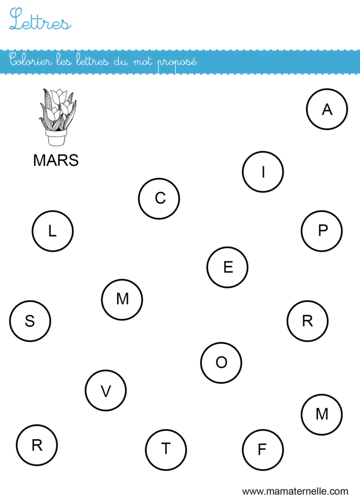 Petite section - Lettres : colorier les lettres