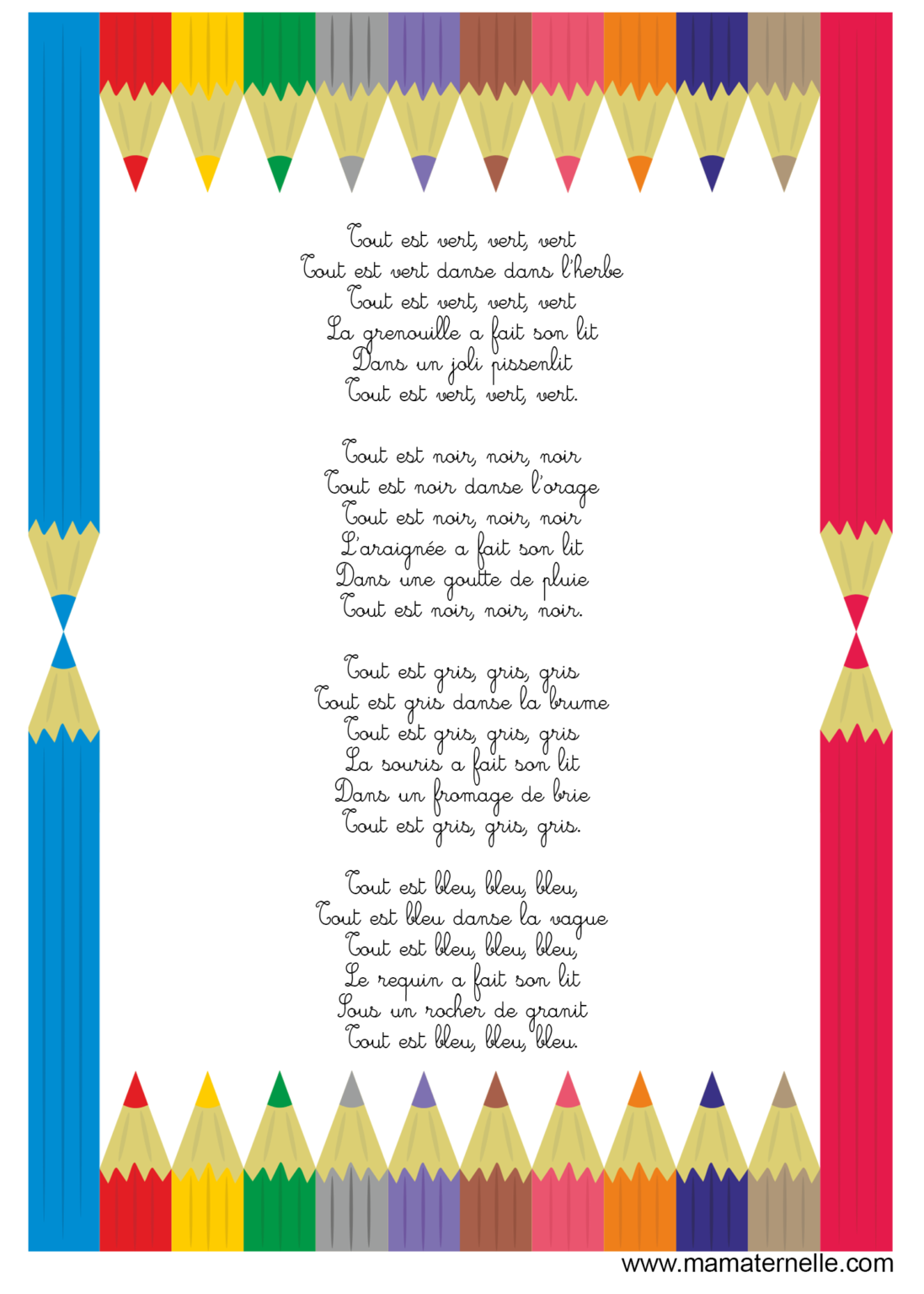 Chanson la chanson des couleurs Ma Maternelle