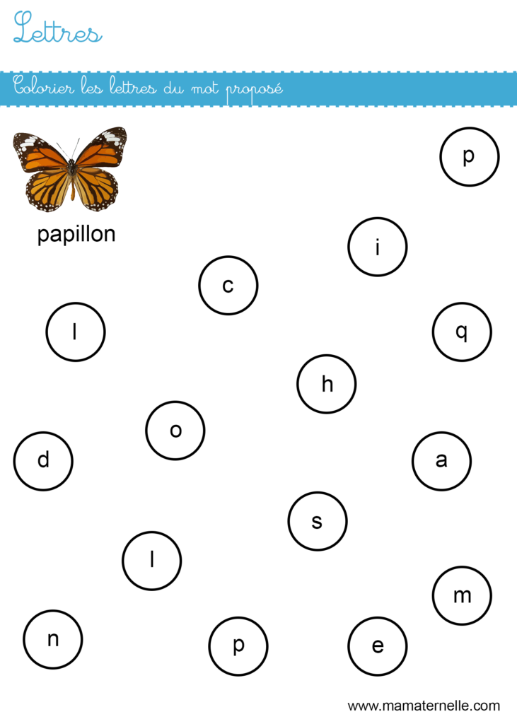 Moyenne section - Lettres : colorier les lettres