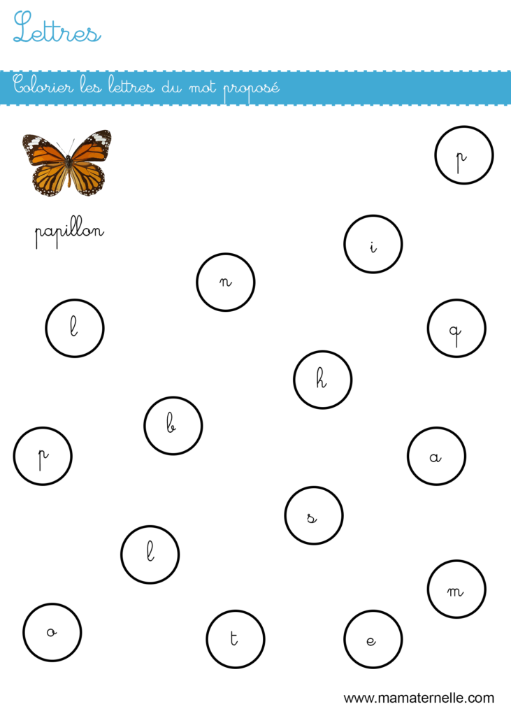 Grande section - Lettres : colorier les lettres
