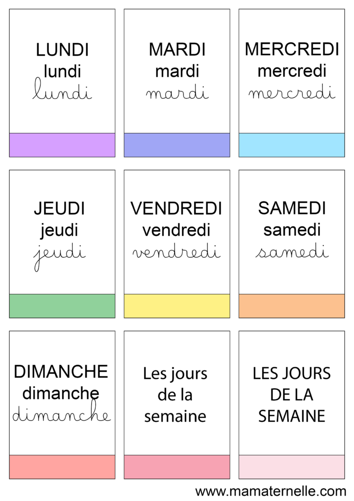 Activités - Cartes de nomenclature : les jours de la semaine