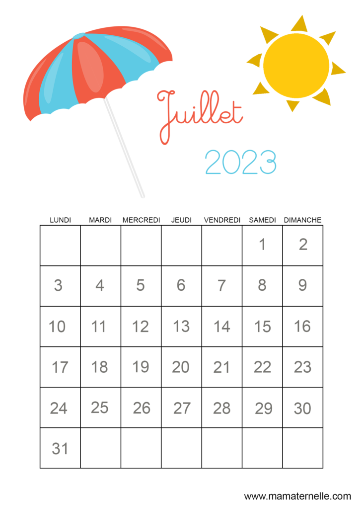 Activités - Calendrier juillet 2023