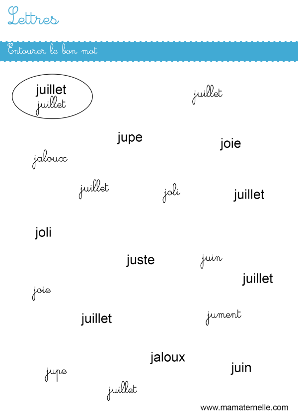 Lettres entourer le mot Ma Maternelle