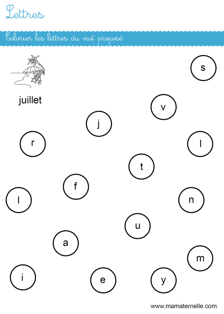 Moyenne section - Lettres : colorier les lettres