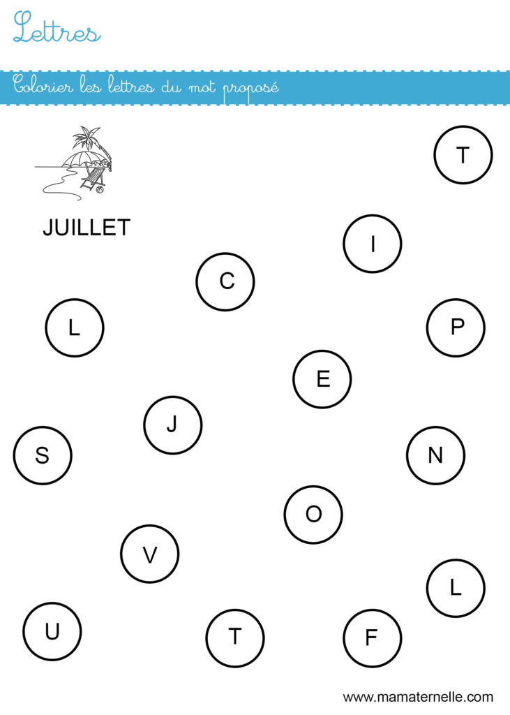 Petite section - Lettres : colorier les lettres