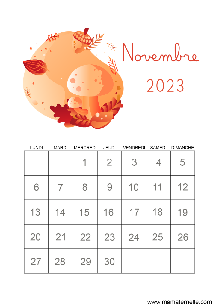 Activités - Calendrier novembre 2023