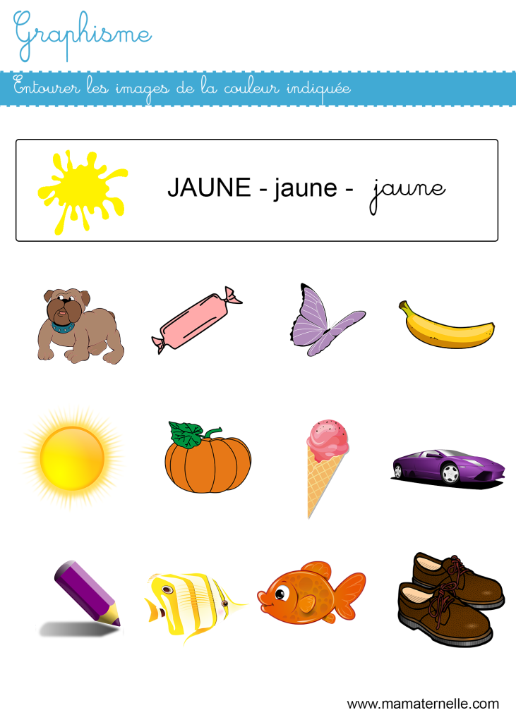 Petite section - Graphisme : entourer les images de la couleur indiquée