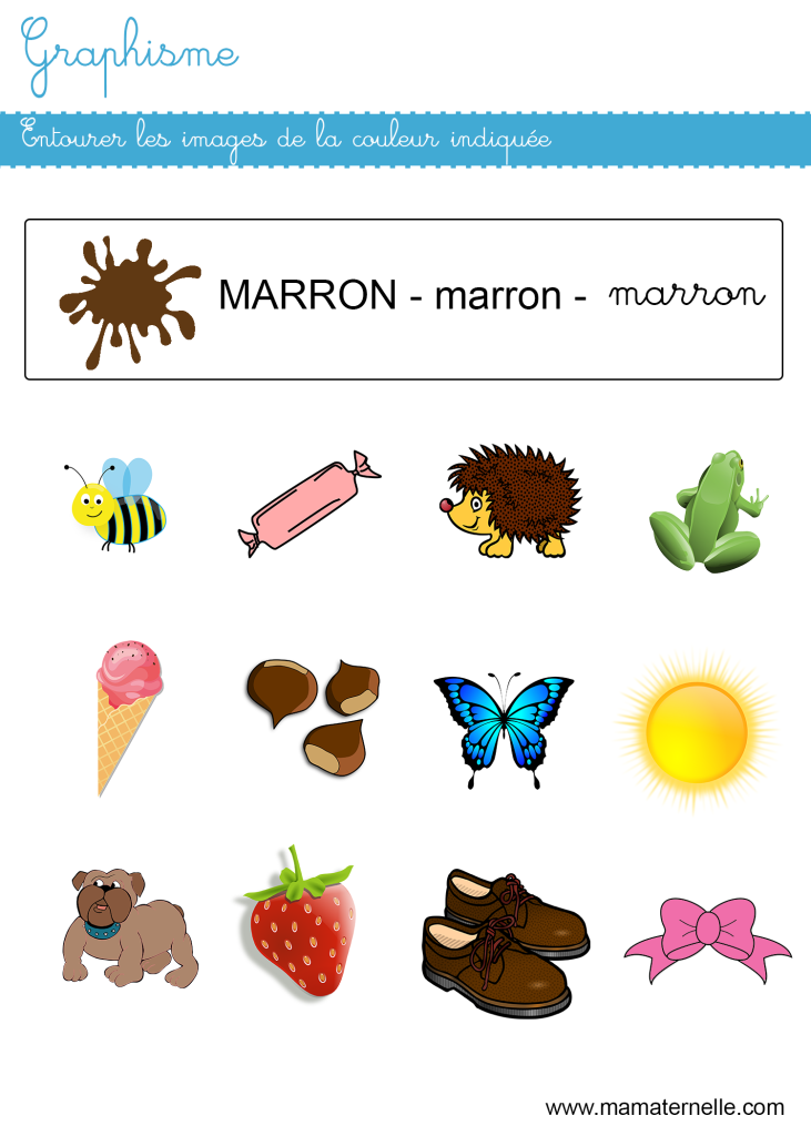 Petite section - Graphisme : entourer les images de la couleur indiquée