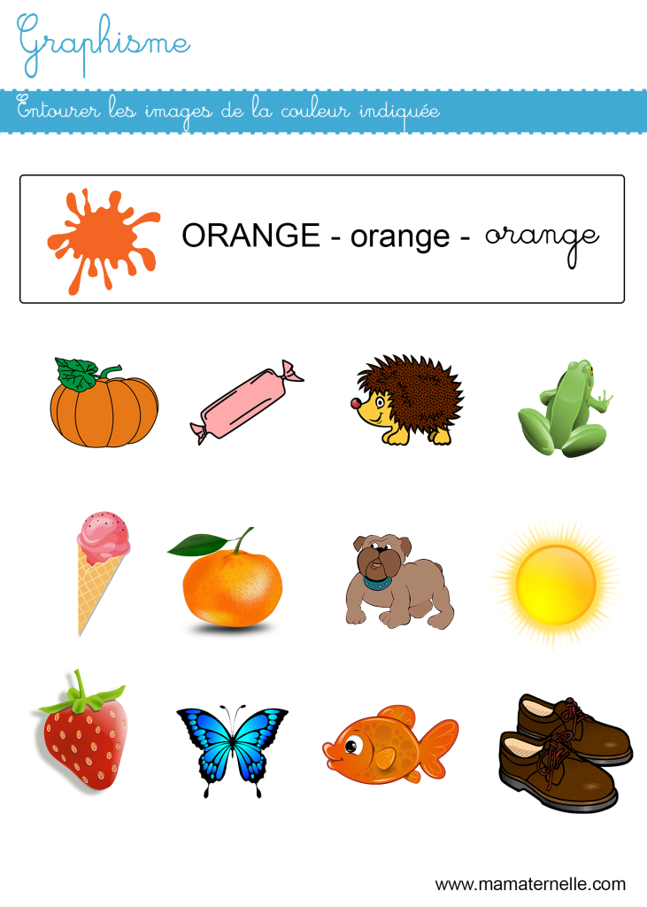 Petite section - Graphisme : entourer les images de la couleur indiquée