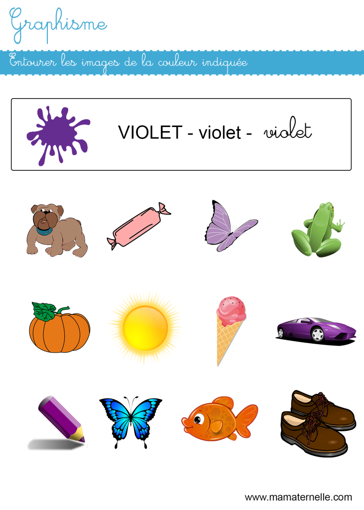 Petite section - Graphisme : entourer les images de la couleur indiquée