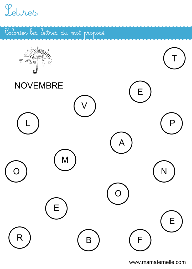 Petite section - Lettres : colorier les lettres