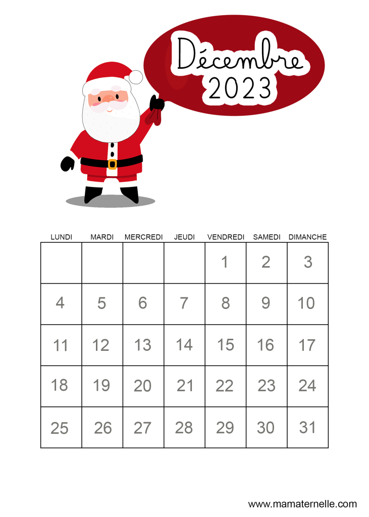 Activités - Calendrier décembre 2023