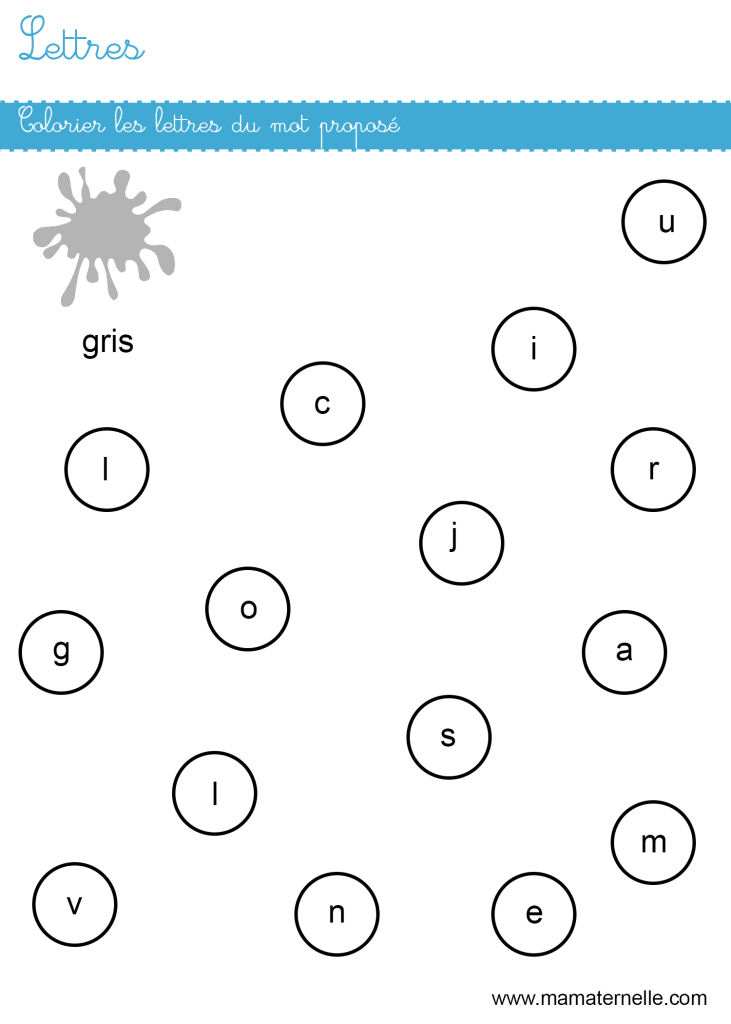 Moyenne section - Lettres : colorier les lettres