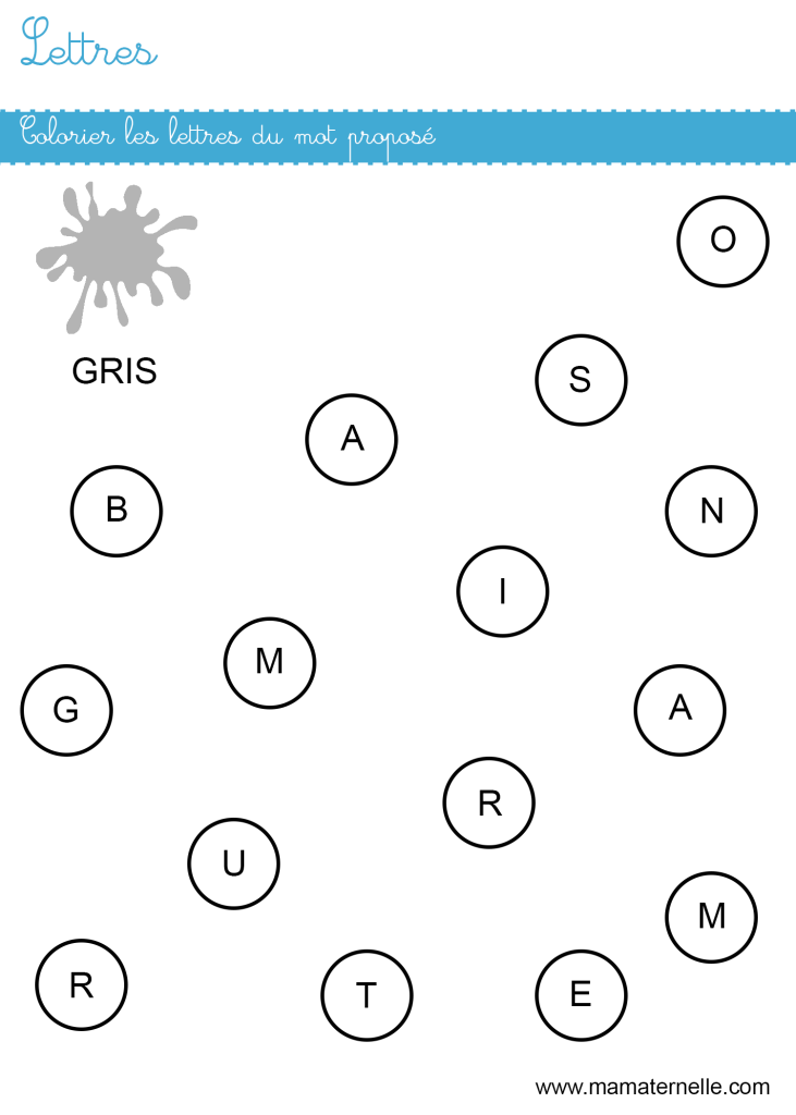 Petite section - Lettres : colorier les lettres