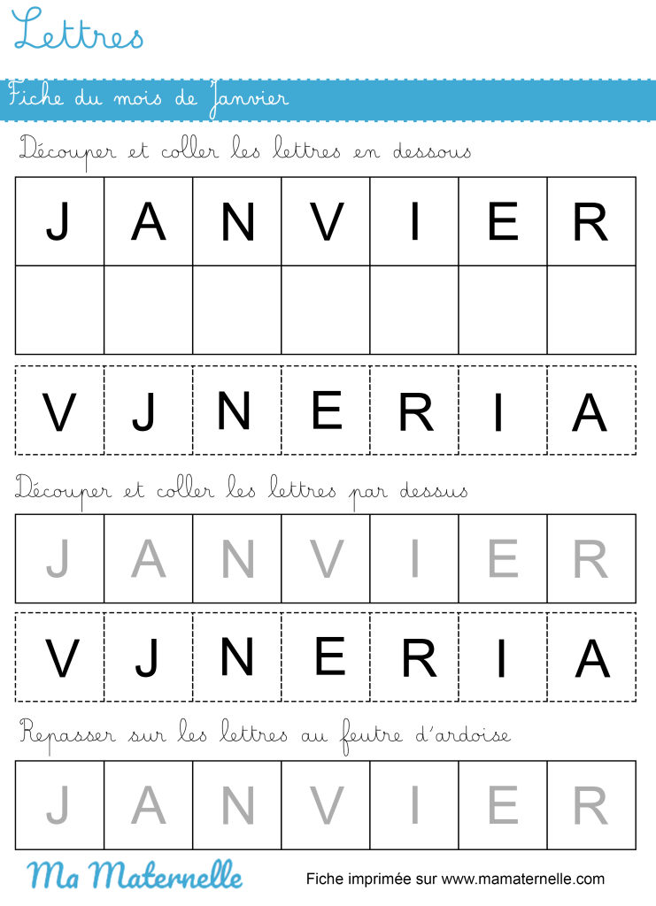 Petite section - Lettres : fiche du mois de janvier