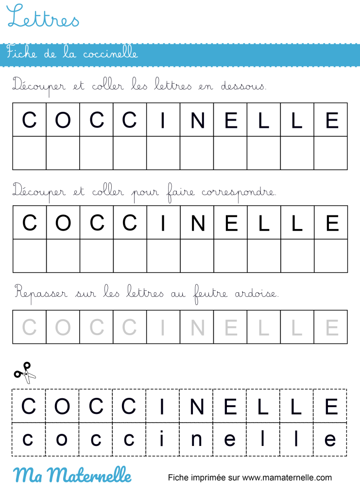 Moyenne section - Lettres : fiche de la coccinelle