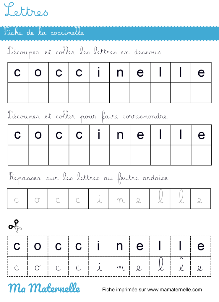 Grande section - Lettres : fiche de la coccinelle