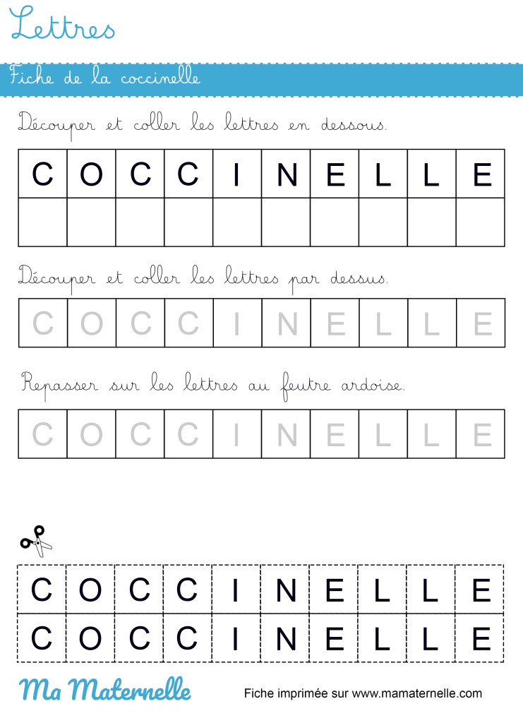 Petite section - Lettres : fiche de la coccinelle